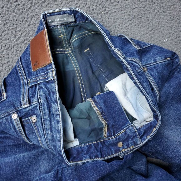 LL Bean Lined Stretch Slim Straight Jeans Cotton Blue Mens Size 30 x34 - Picture 6 of 10